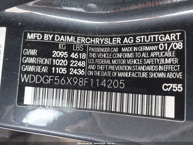 Продаж на аукціоні авто 2008 Mercedes-benz C 350 Sport, vin: WDDGF56X98F114205, номер лоту: 44786185