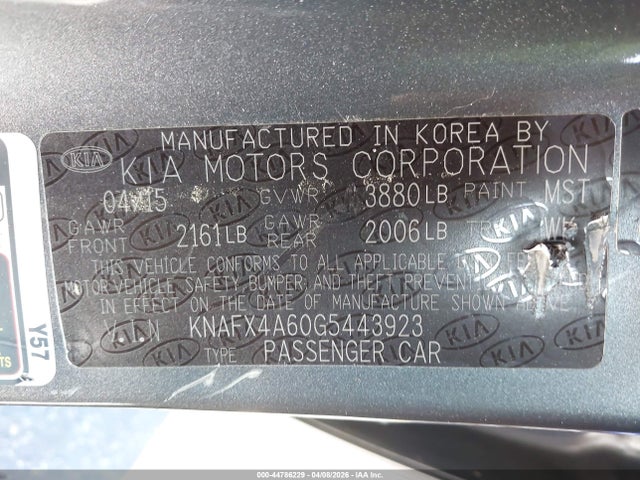 Продаж на аукціоні авто 2016 Kia Forte Lx, vin: KNAFX4A60G5443923, номер лоту: 44786229