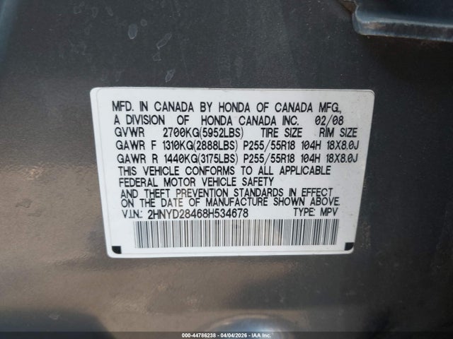 Продаж на аукціоні авто 2008 Acura Mdx Technology Package, vin: 2HNYD28468H534678, номер лоту: 44786238