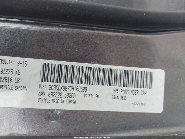 Продаж на аукціоні авто 2016 Dodge Charger Se, vin: 2C3CDXBG7GH103589, номер лоту: 44786258