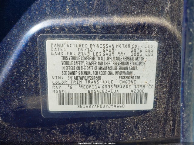 Nissan SENTRA S 2018 3N1AB7AP0JY294660 Image 9
