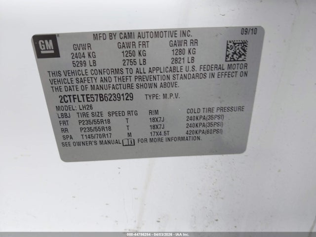 Продаж на аукціоні авто 2011 Gmc Terrain Sle-2, vin: 2CTFLTE57B6239129, номер лоту: 44786284