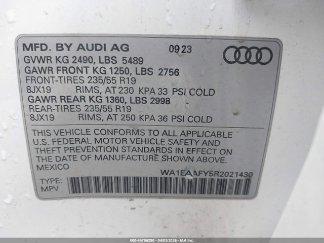 Продажа на аукционе авто 2024 Audi Q5 Premium Plus 45 Tfsi S Line Quattro, vin: WA1EAAFY5R2021430, номер лота: 44786290