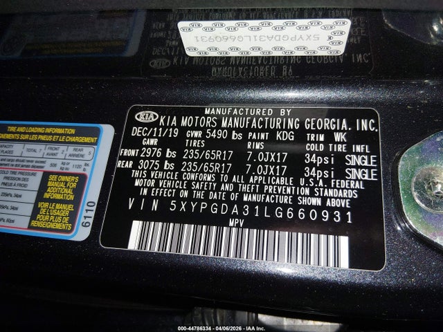 KIA Sorento 2.4l Lx 2020 5XYPGDA31LG660931 Image 9