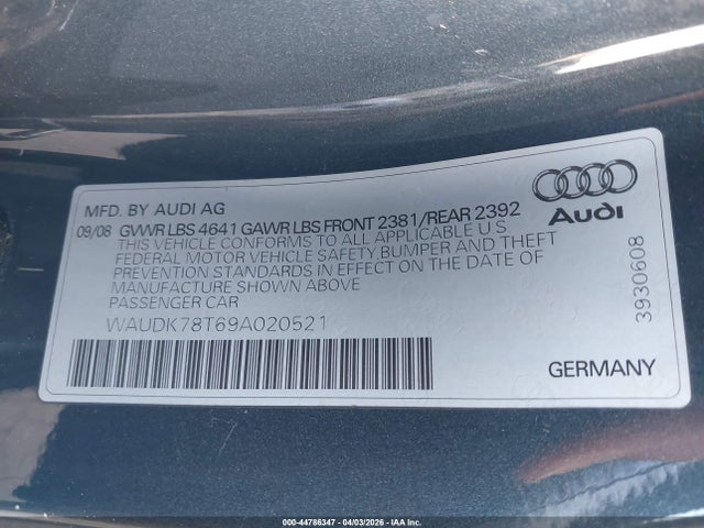 Aukcja sprzedaży 2009 Audi A5 3.2l, vin: WAUDK78T69A020521, numer aukcji: 44786347