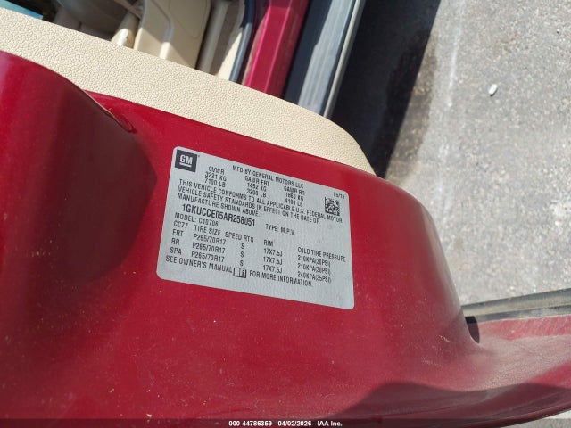 44786359 :رقم المزاد ، 1GKUCCE05AR258051 vin ، 2010 Gmc Yukon Slt مزاد بيع