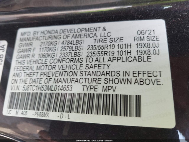 Aukcja sprzedaży 2021 Acura Rdx Technology Package, vin: 5J8TC1H53ML014653, numer aukcji: 44786360
