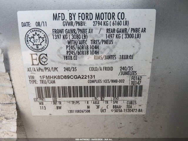 2012 FORD EXPLORER 1FMHK8D89CGA22131 Photo 8