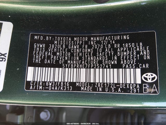 Toyota Corolla Le Eco 2015 5YFBPRHE7FP252741 Image 9