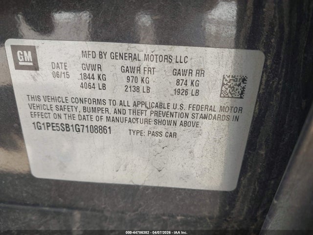 1G1PE5SB1G7108861 Chevrolet Cruze Limited 1lt Auto