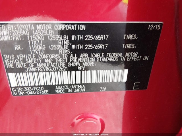 Aukcja sprzedaży 2016 Toyota Rav4 Xle, vin: JTMWFREV8GJ072621, numer aukcji: 44786429