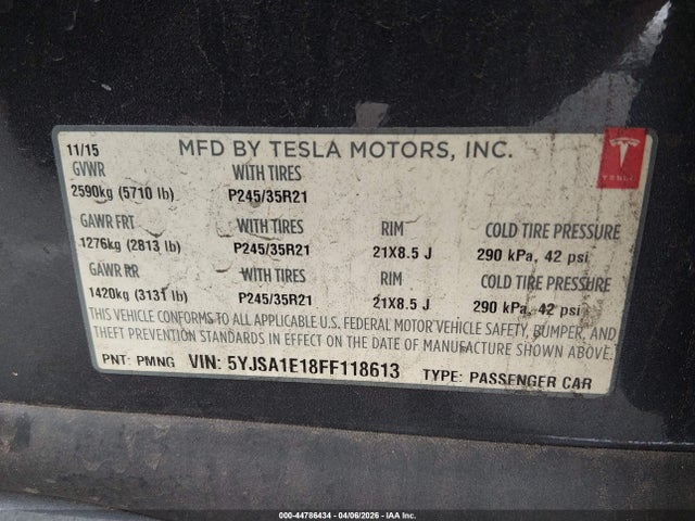 Tesla Model S 60/70/85 2015 5YJSA1E18FF118613 Image 9