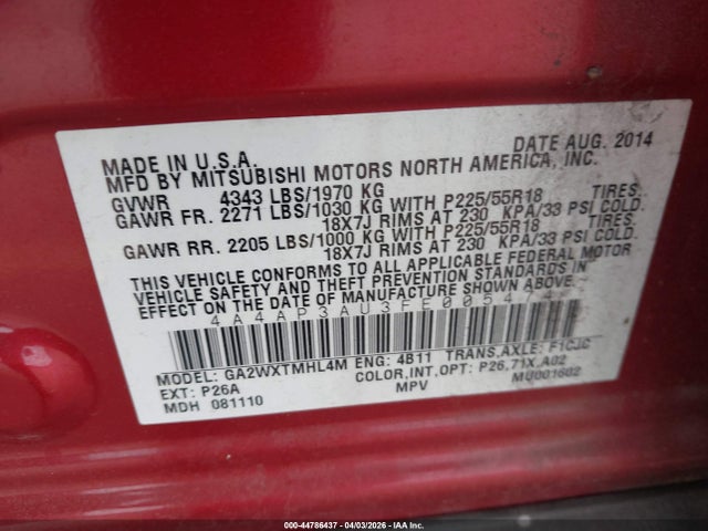 Продаж на аукціоні авто 2015 Mitsubishi Outlander Sport Es, vin: 4A4AP3AU3FE005474, номер лоту: 44786437