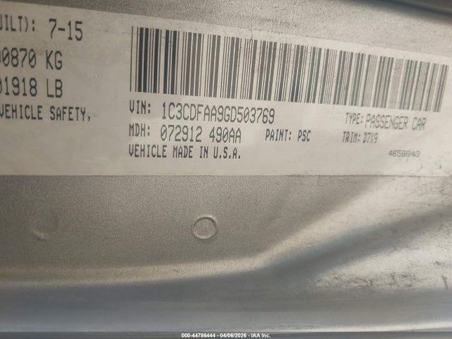 Продажа на аукционе авто 2016 Dodge Dart Se, vin: 1C3CDFAA9GD503769, номер лота: 44786444