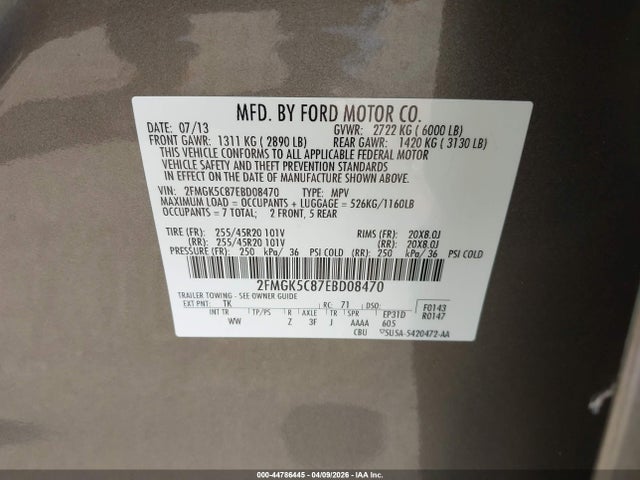 Ford FLEX SEL 2014 2FMGK5C87EBD08470 Image 9