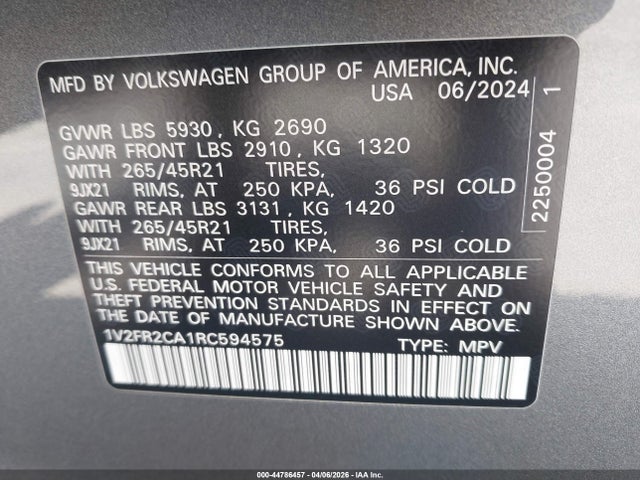 1V2FR2CA1RC594575 Volkswagen Atlas 2.0t Sel Premium R-line
