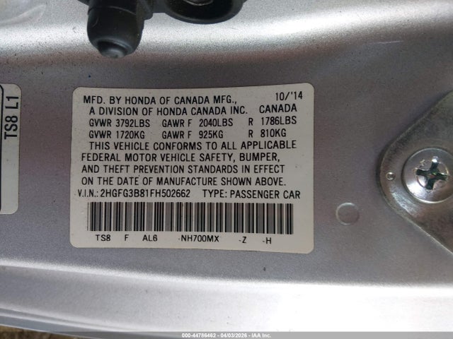 2HGFG3B81FH502662 Honda CIVIC EX