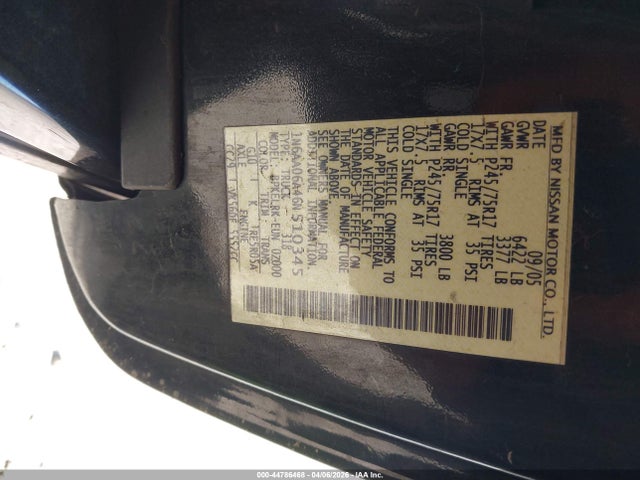 2006 Nissan Titan Xe მანქანა იყიდება აუქციონზე, vin: 1N6AA06A46N510345, აუქციონის ნომერი: 44786468