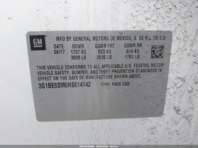 3G1BE6SM6HS614142 Chevrolet Cruze Lt Auto