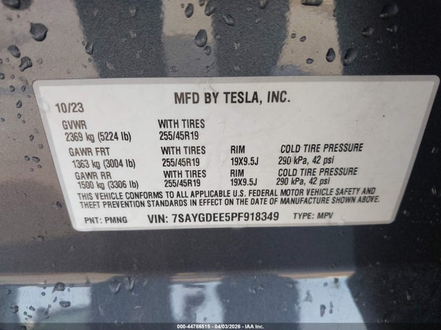 44786515 :رقم المزاد ، 7SAYGDEE5PF918349 vin ، 2023 Tesla Model Y Awd/long Range Dual Motor All-wheel Drive مزاد بيع