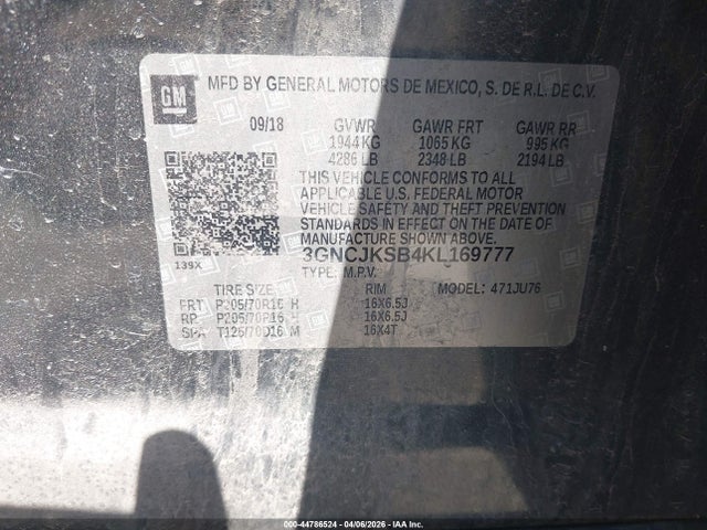 Aukcja sprzedaży 2019 Chevrolet Trax Ls, vin: 3GNCJKSB4KL169777, numer aukcji: 44786524