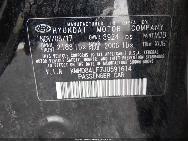 KMHD84LF7JU591614 Hyundai ELANTRA SEL