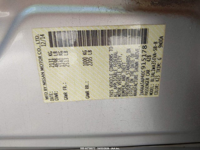 Nissan Maxima 3.5 Sv 2014 1N4AA5AP4EC915178 Image 9