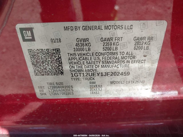 Продаж на аукціоні авто 2018 Gmc Sierra 2500hd Denali, vin: 1GT12UEY1JF202459, номер лоту: 44786594