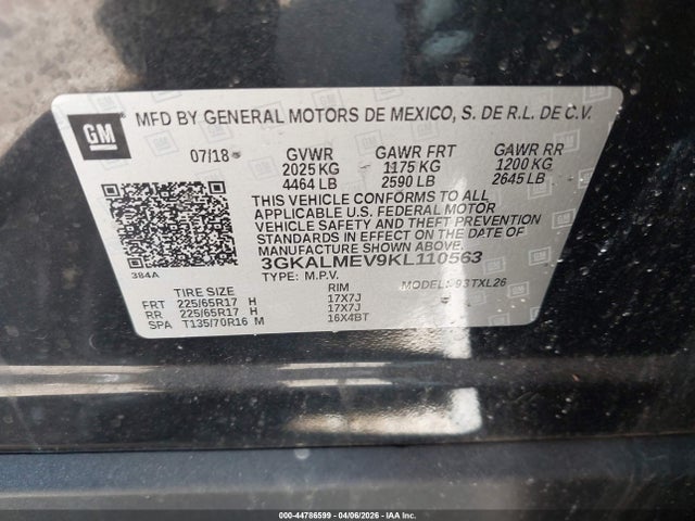 Продажа на аукционе авто 2019 Gmc Terrain Sle, vin: 3GKALMEV9KL110563, номер лота: 44786599