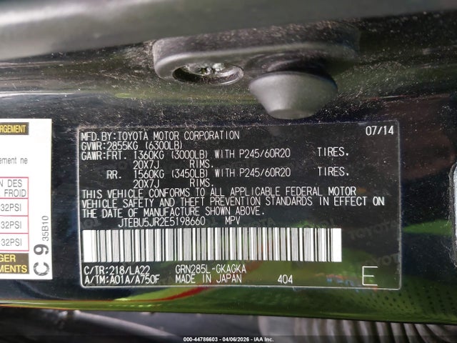 Toyota 4runner Limited 2014 JTEBU5JR2E5198660 Image 9