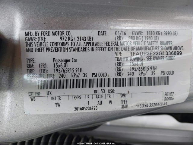 2016 FORD FOCUS 1FADP3E22GL336899 Photo 8
