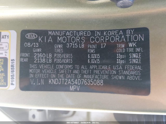 Aukcja sprzedaży 2013 Kia Soul, vin: KNDJT2A54D7635088, numer aukcji: 44786607
