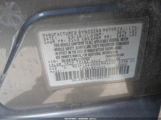 3N1AB7AP8JY285902 Nissan SENTRA S