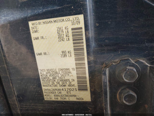 44786663 :رقم المزاد ، 1N4AL2APXAN417025 vin ، 2010 Nissan Altima 2.5 S مزاد بيع