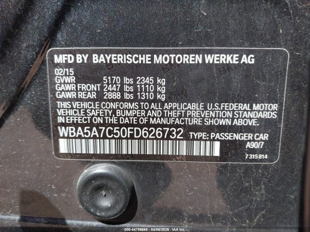 Продажа на аукционе авто 2015 Bmw 528i Xdrive, vin: WBA5A7C50FD626732, номер лота: 44786668