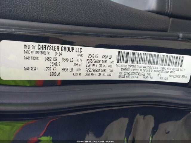 Aukcja sprzedaży 2014 Dodge Durango Limited, vin: 1C4RDJDG6EC481628, numer aukcji: 44786683