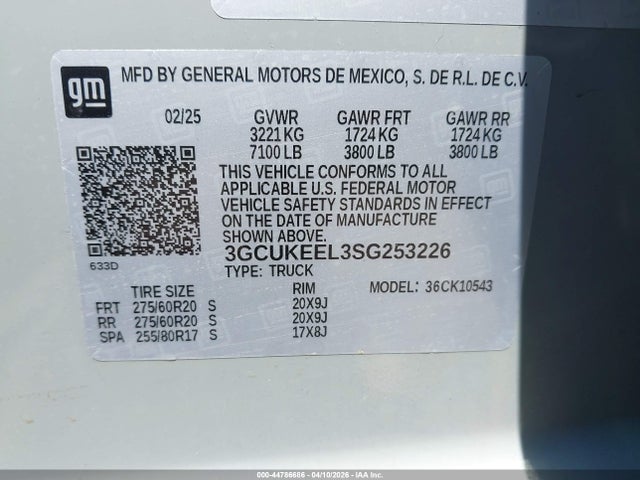 3GCUKEEL3SG253226 Chevrolet Silverado 1500 4wd Short Bed Rst