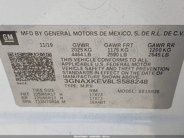 3GNAXKEV8LS588248 Chevrolet Equinox Fwd Lt 1.5l Turbo