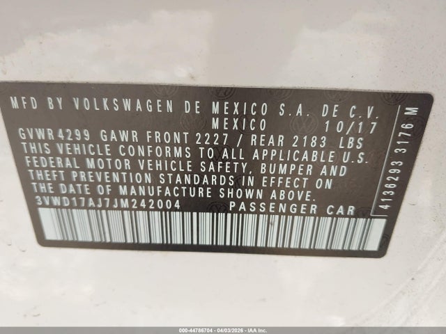 Продаж на аукціоні авто 2018 Volkswagen Jetta 1.8t Se Sport, vin: 3VWD17AJ7JM242004, номер лоту: 44786704