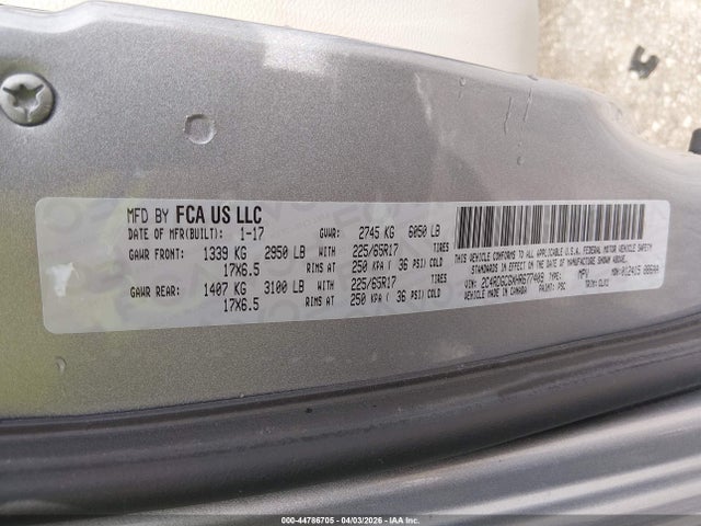 44786705 :رقم المزاد ، 2C4RDGCGXHR677409 vin ، 2017 Dodge Grand Caravan Sxt مزاد بيع