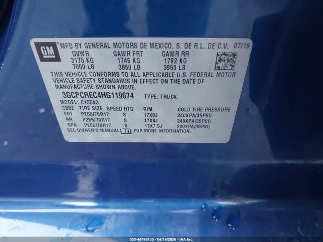 3GCPCREC4HG119674 Chevrolet Silverado 1500 1lt