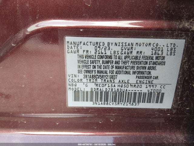 2024 Nissan Sentra Sv Xtronic Cvt მანქანა იყიდება აუქციონზე, vin: 3N1AB8CV5RY219837, აუქციონის ნომერი: 44786761