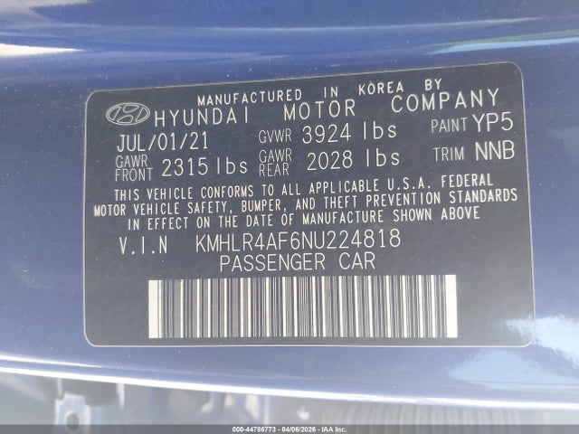 Aukcja sprzedaży 2022 Hyundai Elantra N Line, vin: KMHLR4AF6NU224818, numer aukcji: 44786773