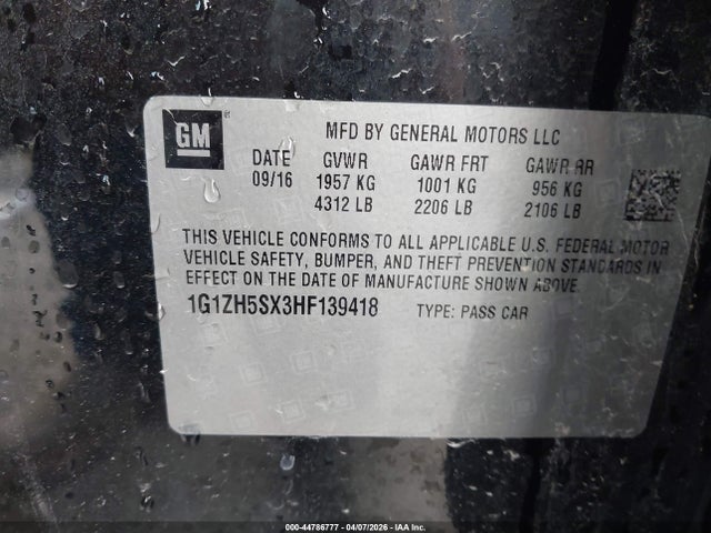 Aukcja sprzedaży 2017 Chevrolet Malibu Premier, vin: 1G1ZH5SX3HF139418, numer aukcji: 44786777