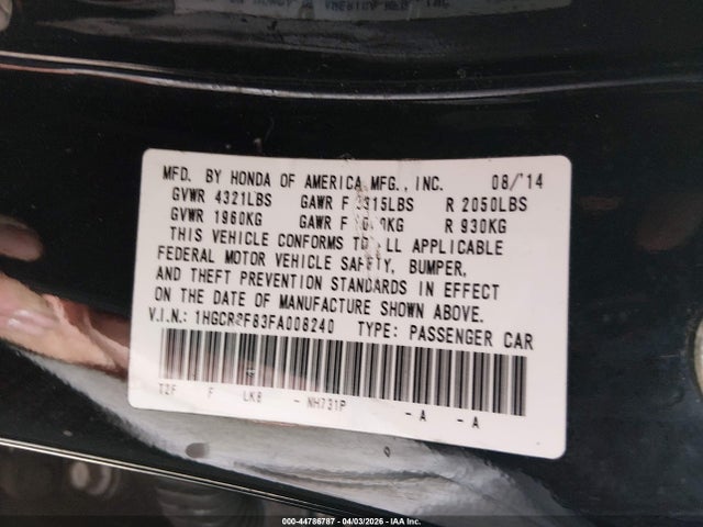 Honda Accord Ex-l 2015 1HGCR2F83FA008240 Image 9