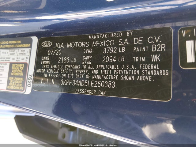 3KPF34AD5LE260383 KIA Forte Gt-line