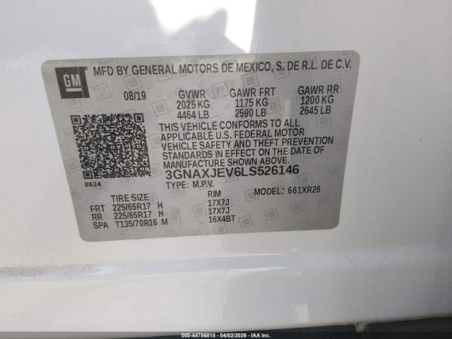 3GNAXJEV6LS526146 Chevrolet Equinox Fwd 2fl
