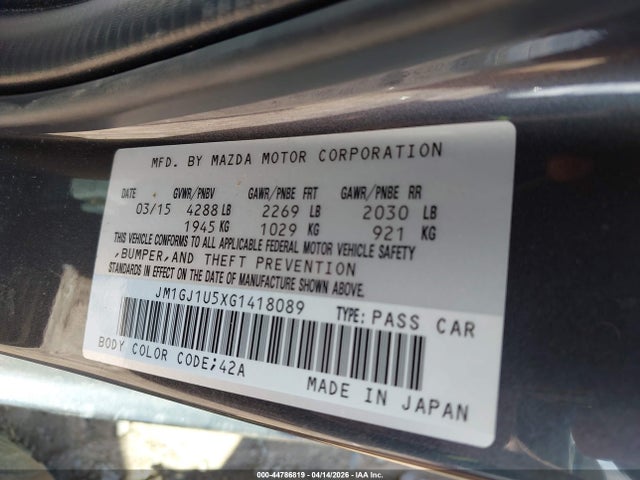 44786819 :رقم المزاد ، JM1GJ1U5XG1418089 vin ، 2016 Mazda Mazda6 I Sport مزاد بيع
