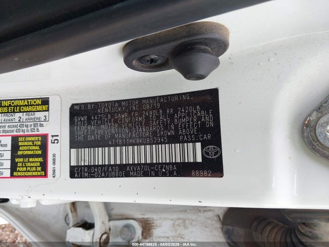Продаж на аукціоні авто 2019 Toyota Camry Le, vin: 4T1B11HK8KU852945, номер лоту: 44786825
