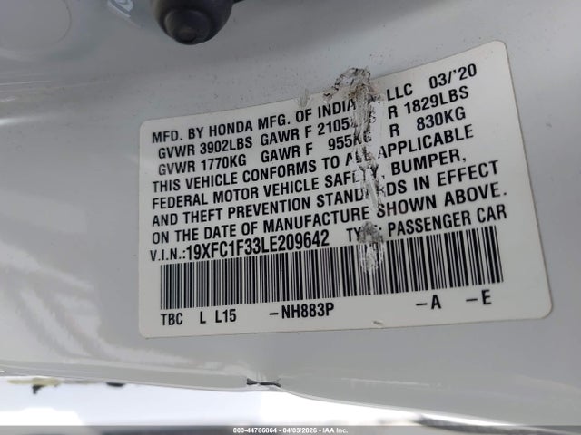 Honda CIVIC EX 2020 19XFC1F33LE209642 Image 9